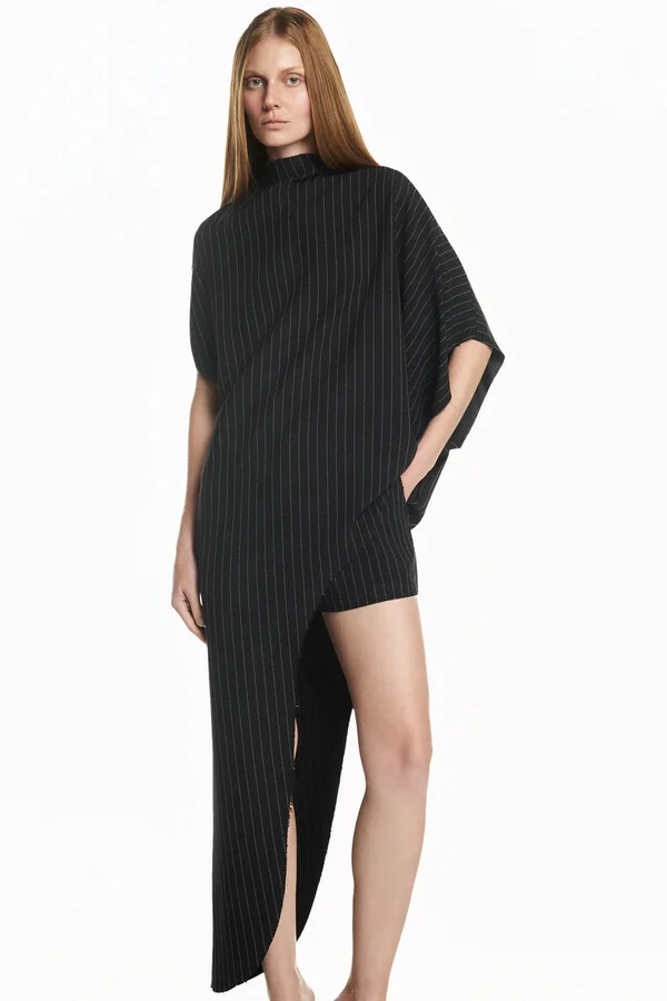 Blusa Kaftan Assimétrica A Fio Heavy risca de giz