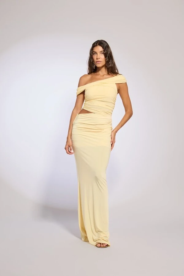 Vestido tule jersey fenda quadril Botik