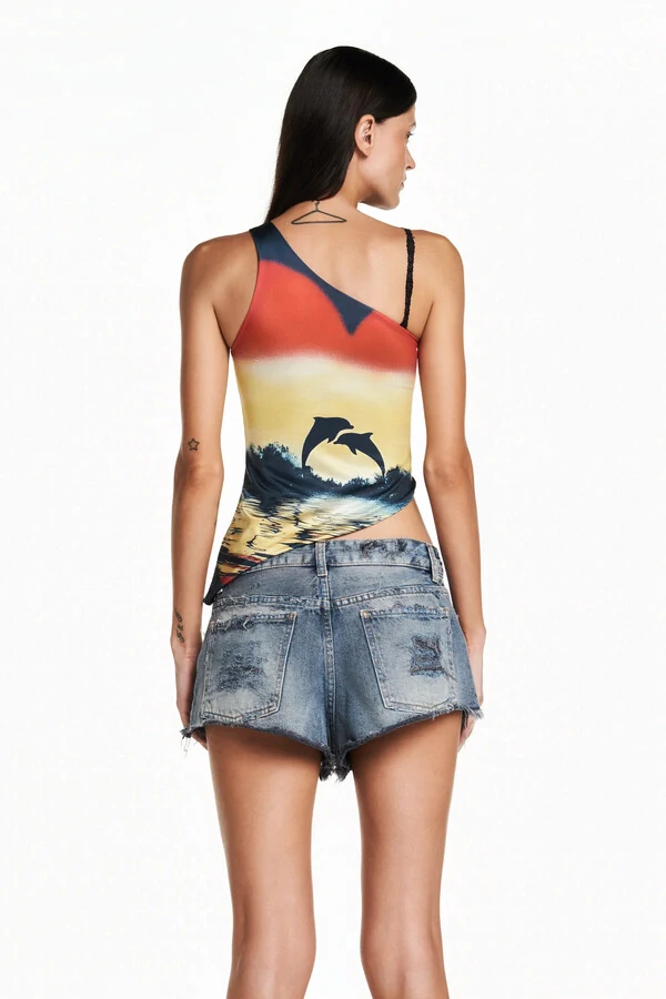 Regata Lycra um ombro golfinho