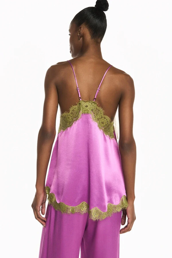 Regata Cetim Fucsia Renda Verde