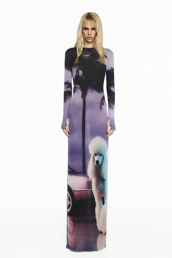 Vestido Longo Manga Longa Tule Poodle