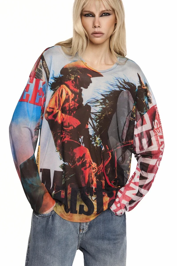 Blusa Manga Longa Quadrada Tule Mustang