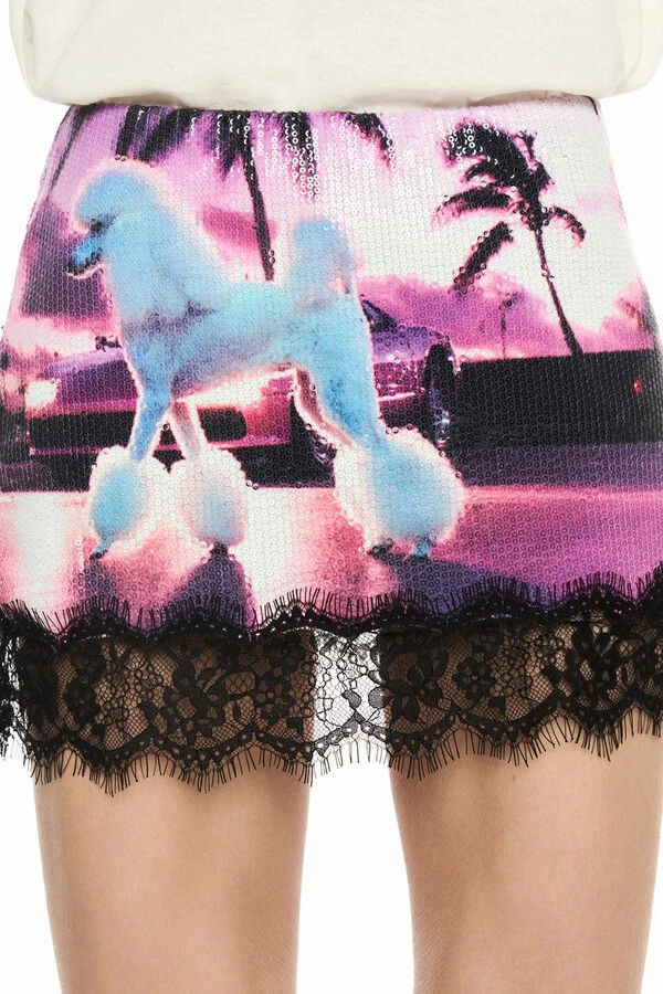 Mini Saia Paetê Poodle Renda Barra