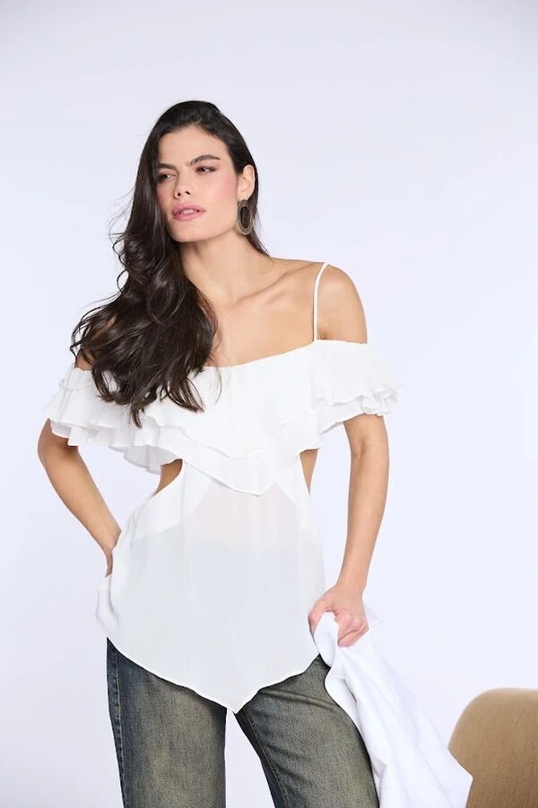 Blusa Ombro A Ombro Crepe Georgete