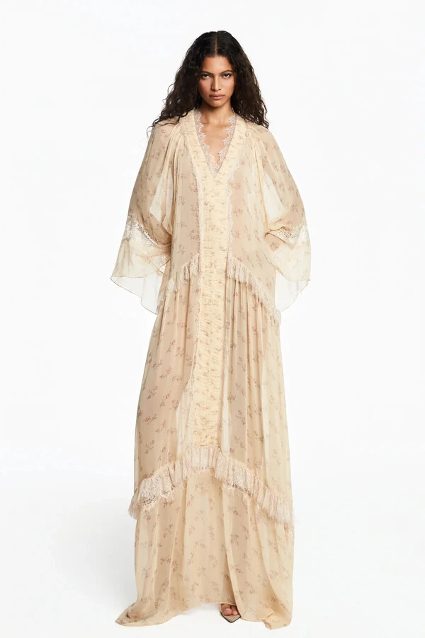 Vestido longo decote V manga