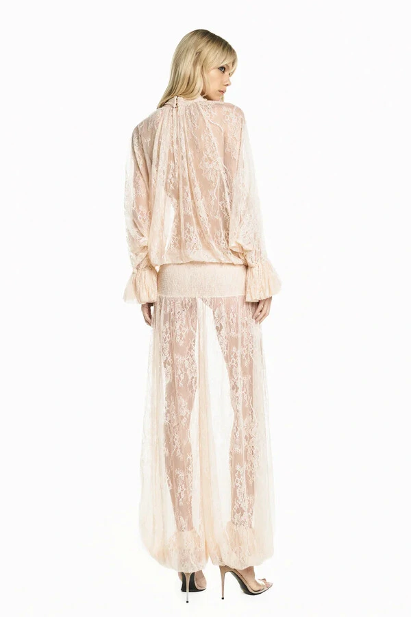 Blusa Gola Alta Manga Babado Renda