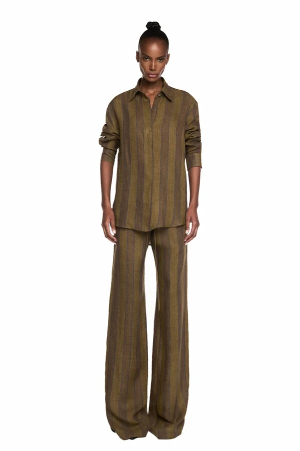 Calça Elástico Cós Linho Listrado