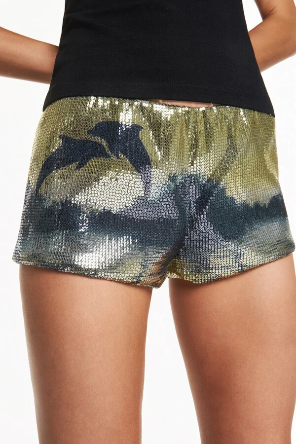 Mini shorts paetê golfinho