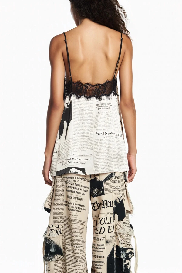 Regata decote renda cetim jornal