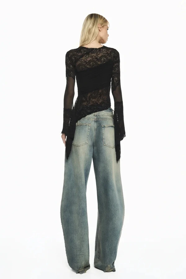 Blusa Manga Longa Tule E Renda Tig