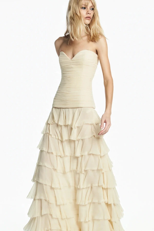 Saia longa babados chiffon