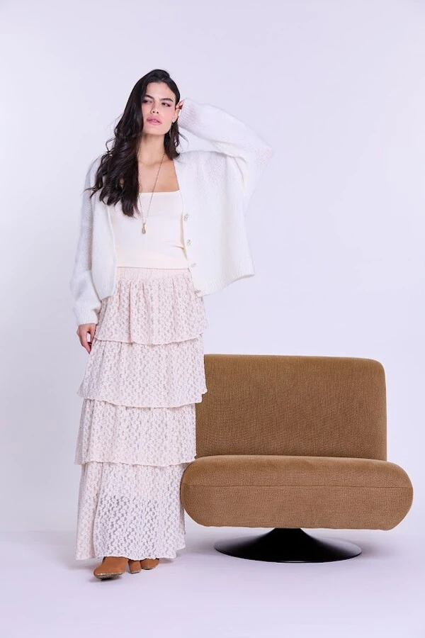 Saia Renda Babado Camadas Longa Botik