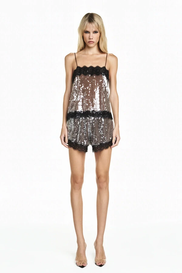 Shorts Elástico Cós Paetê Marrom G