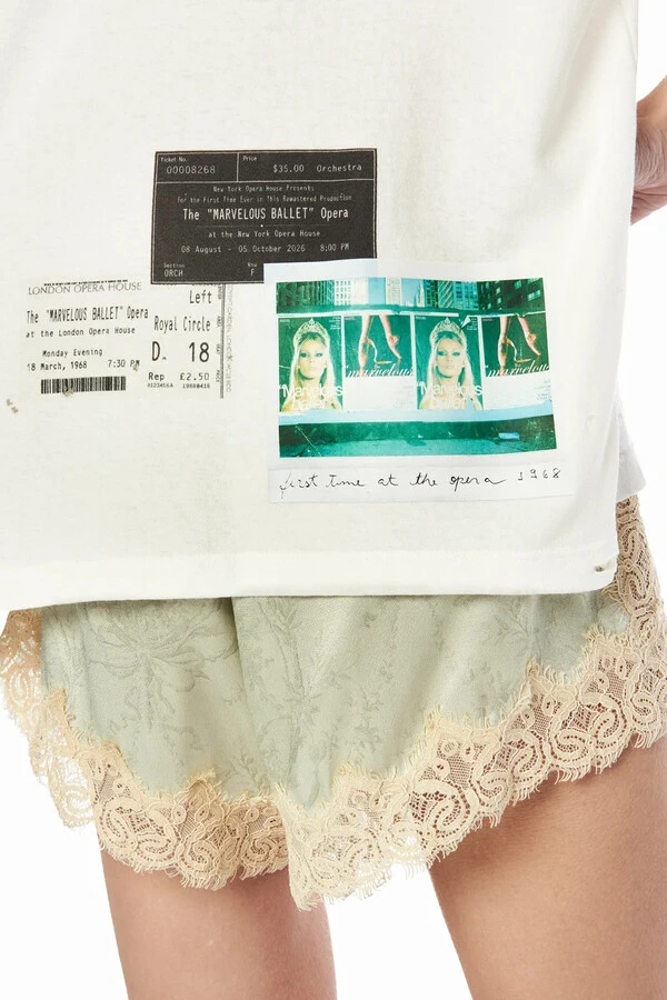 Shorts Elástico Cós Cetim Laço Verde Renda Bege