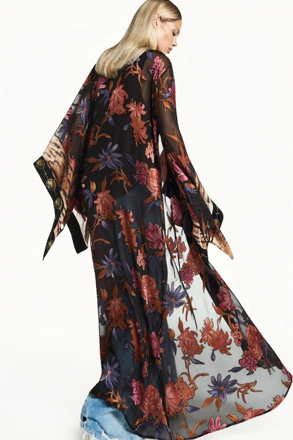 Kimono longo patchwork georgete