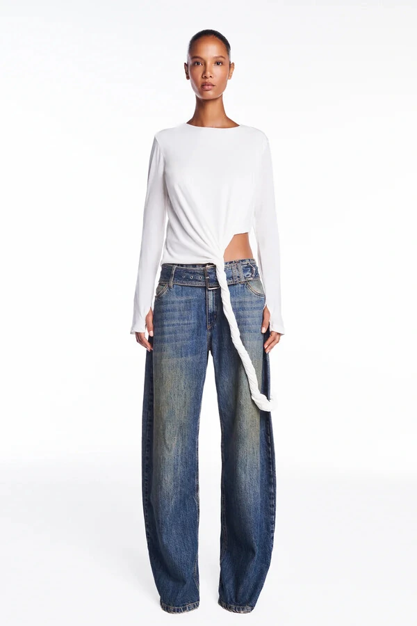 Calça Jeans Amarelada Perna Azul
