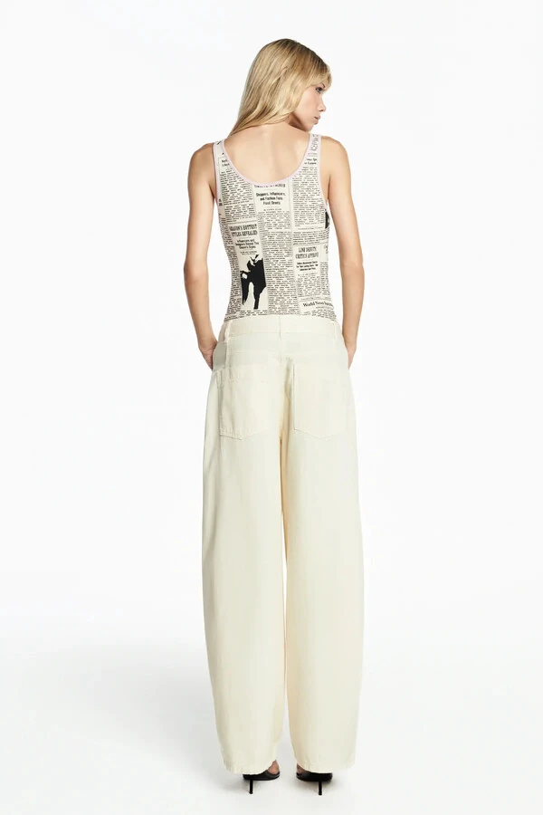 Calça pregas perna ampla sarja