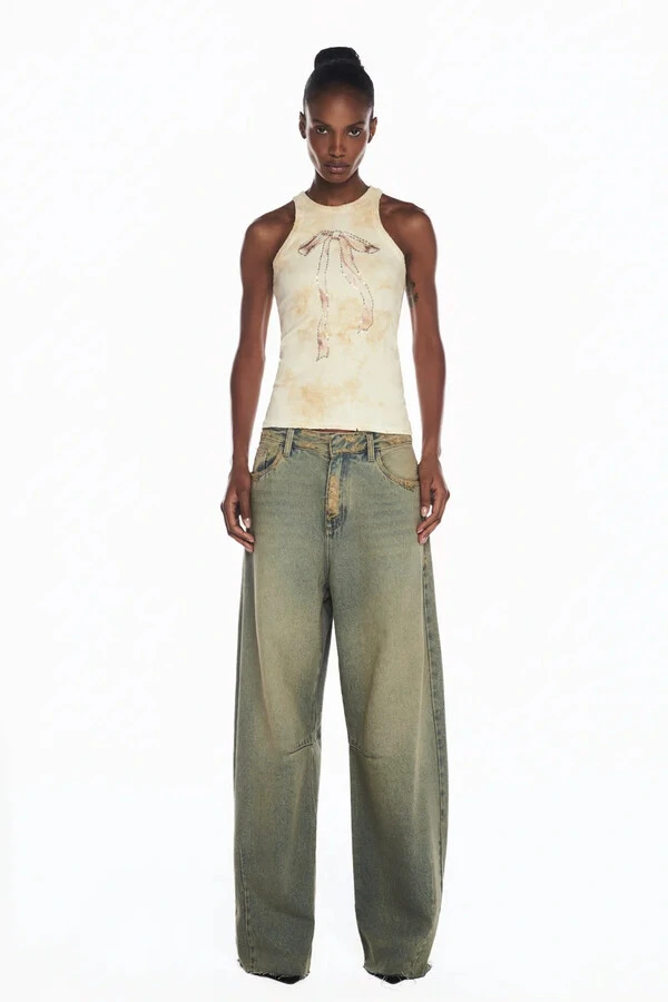 Calça Jeans Baggy Azul Amarelada