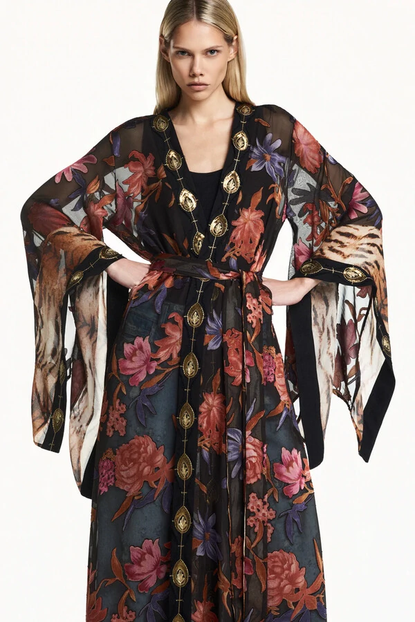 Kimono longo patchwork georgete
