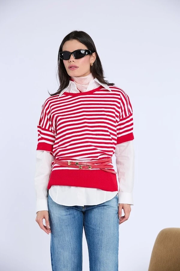 Blusa Listrada Tricot Manga Curta Botik