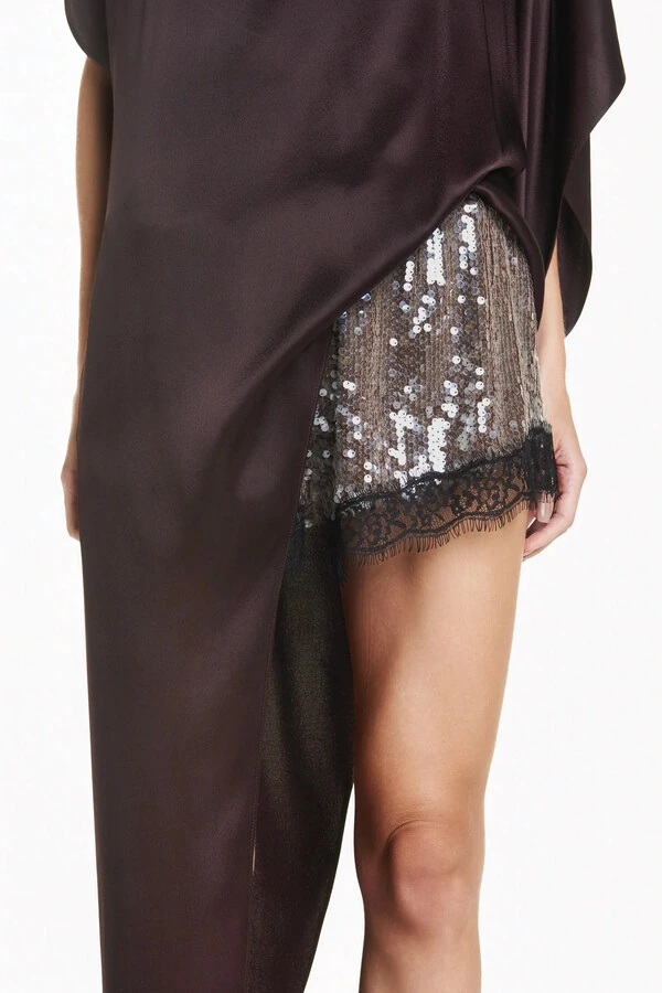 Shorts Elástico Cós Paetê Marrom G