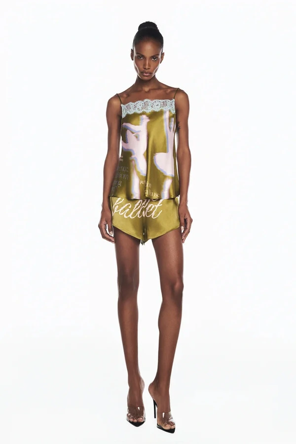 Shorts Cetim Renda Ballet Verde