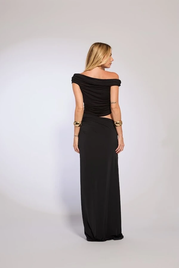 Vestido tule jersey fenda quadril Botik