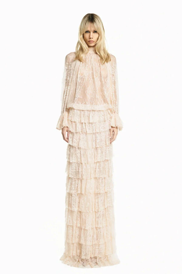 Blusa Gola Alta Manga Babado Renda