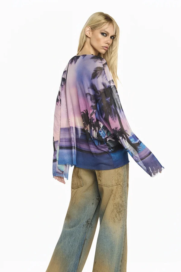 Blusa Manga Longa Quadrada Tule Poodle