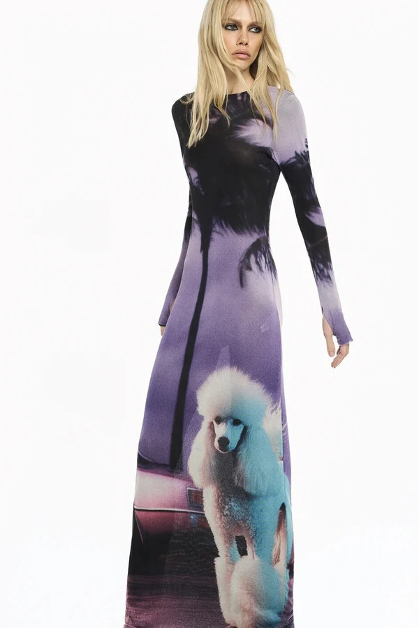 Vestido Longo Manga Longa Tule Poodle