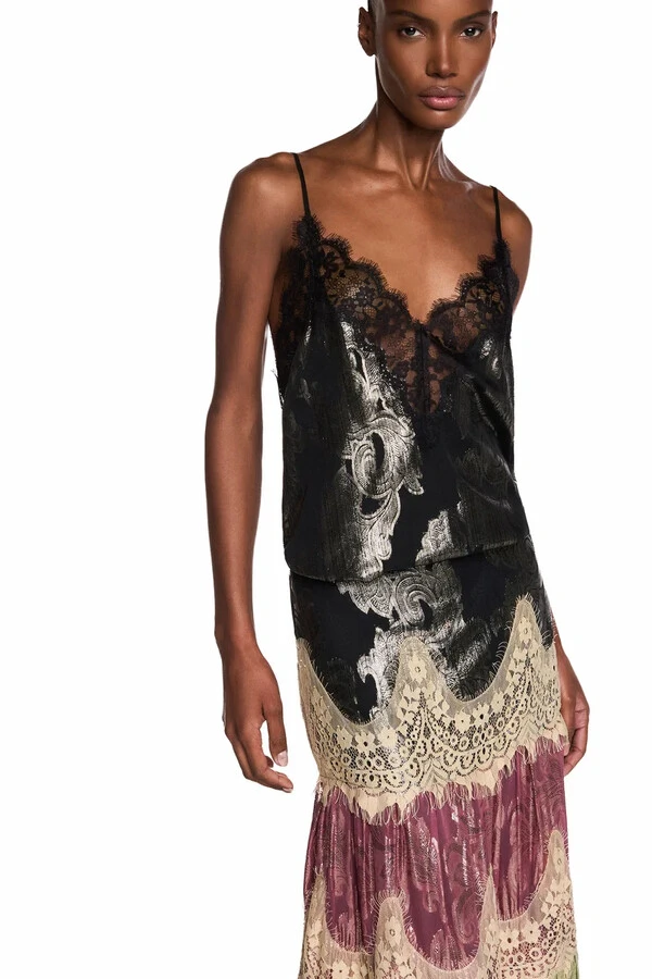 Regata Decote Renda Jacquard Lurex