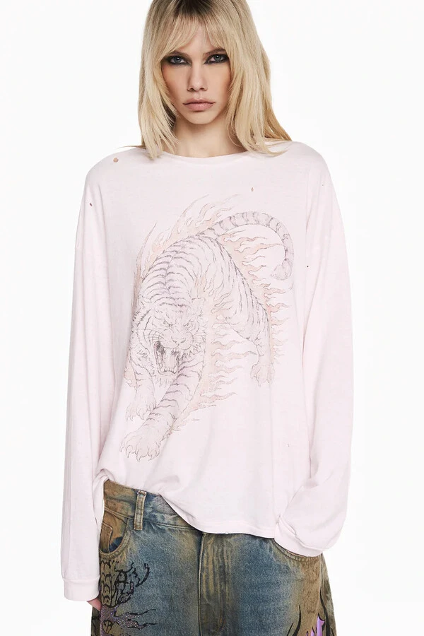 Camiseta Manga Longa Rosa Tiger
