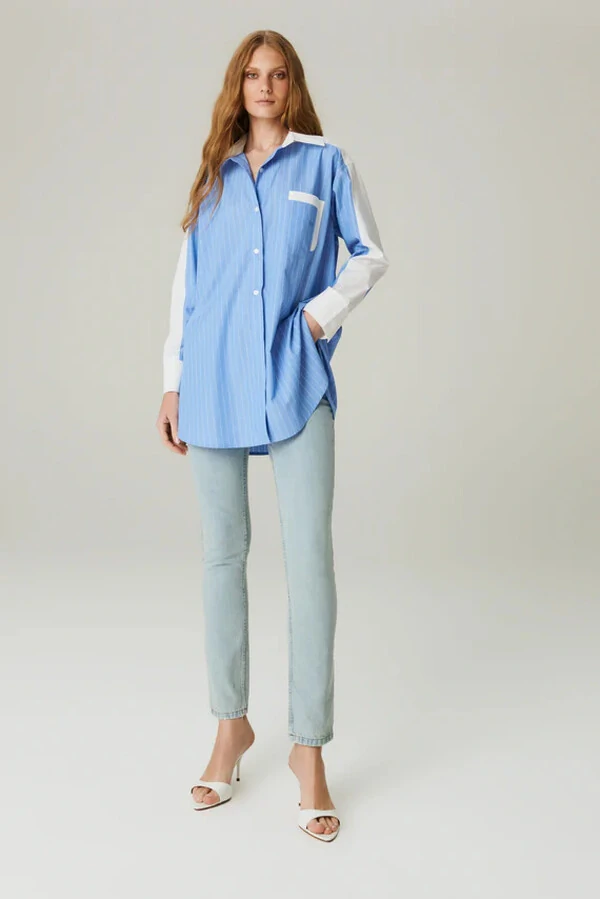 Camisa over listra recorte listrado