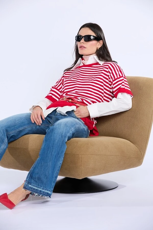 Blusa Listrada Tricot Manga Curta Botik