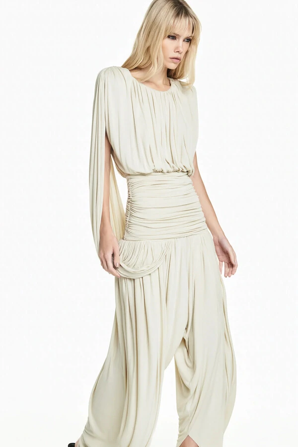 Macacão Corpo Pala Drapeada Bege P