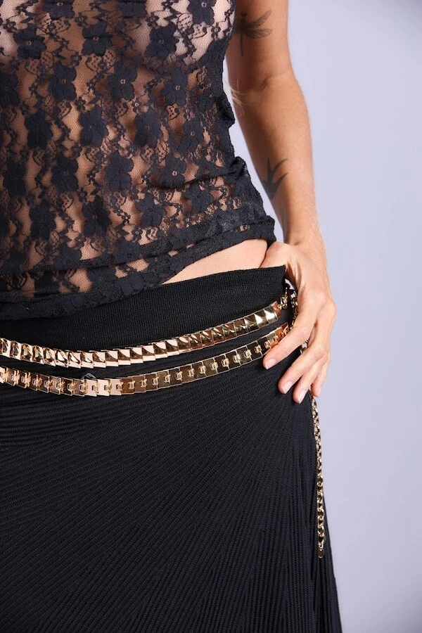 Cinto Mini Escama Metal Botik Dourado