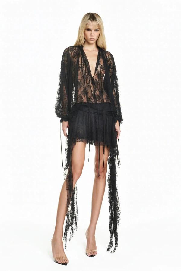 Mini Saia Pala Drapeada Babados Preto 34