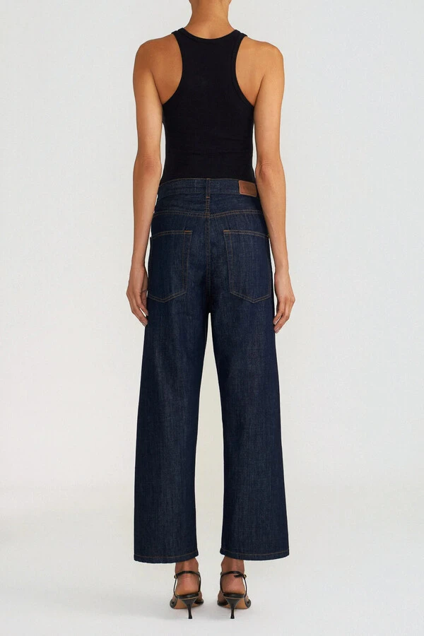 Calça Wide Leg Cropped Raw Denim