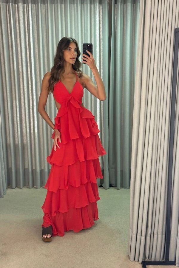 Vestido Babado Botik Vermelho