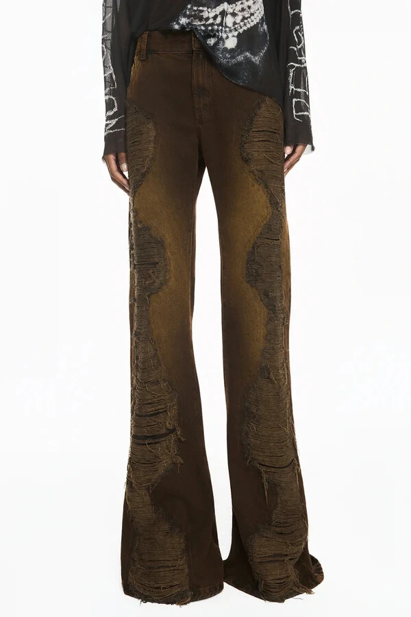 Calça Jeans Marrom Flare Rasgos
