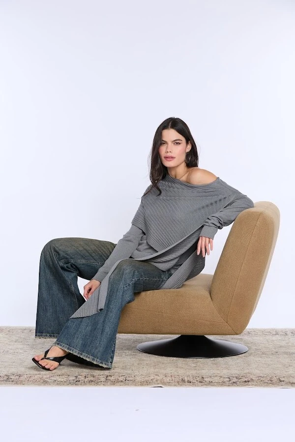 Blusa Tricot Com Faixa Solta Botik Marrom Uni