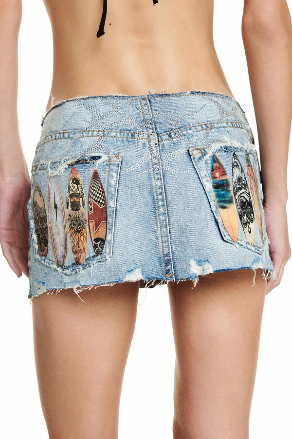 Mini Saia Jeans Surf Estampado 34
