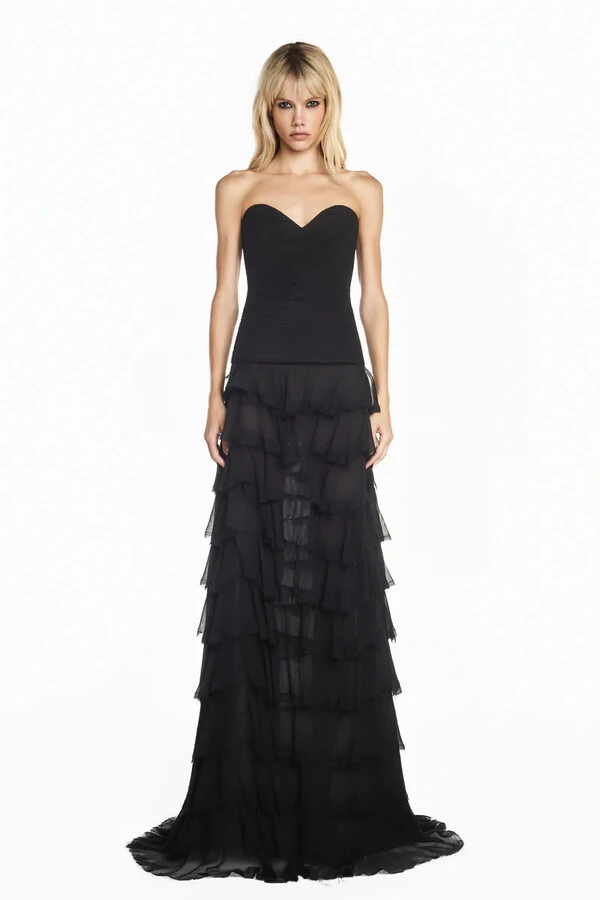 Saia longa babados chiffon