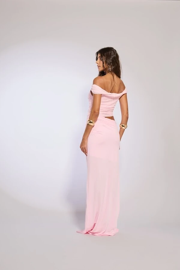 Vestido tule jersey fenda quadril Botik