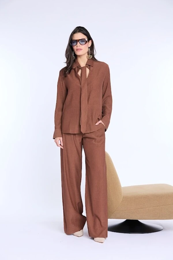 Camisa Gravata Textura De Viscose Botik