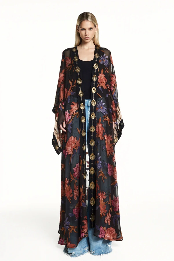 Kimono longo patchwork georgete