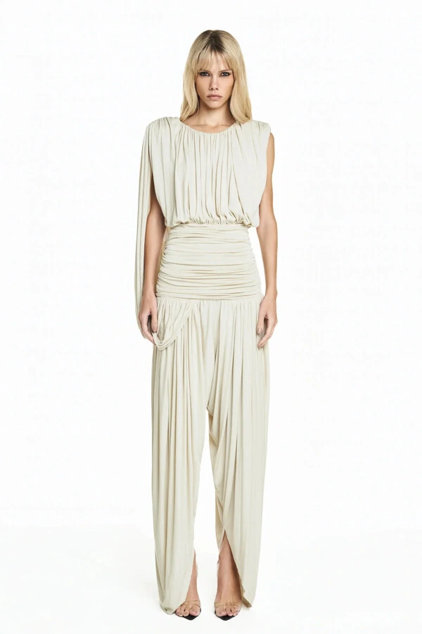 Macacão Corpo Pala Drapeada Bege P