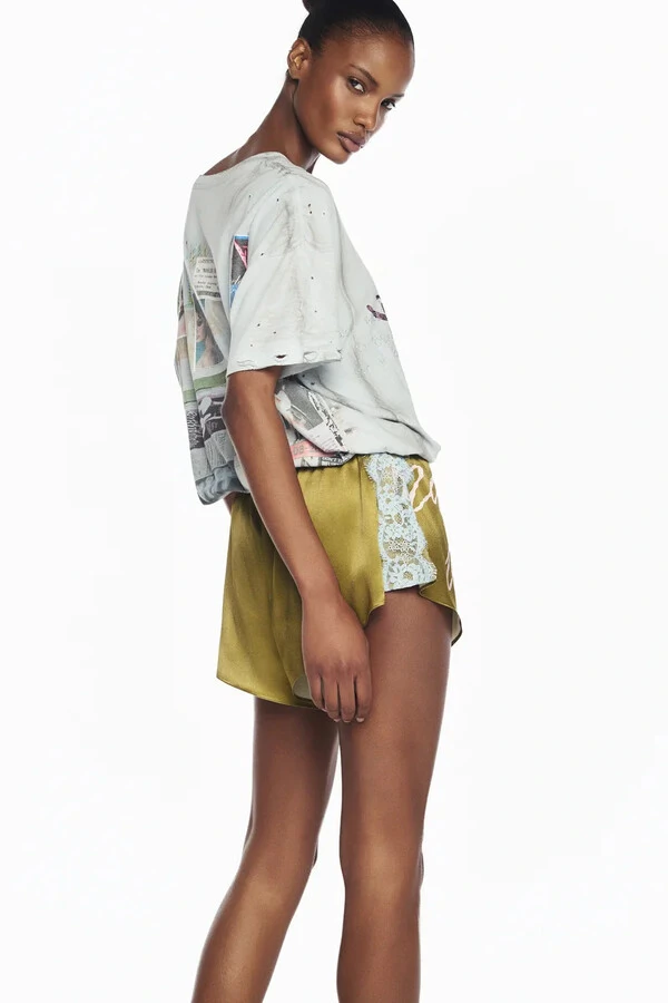 Shorts Cetim Renda Ballet Verde