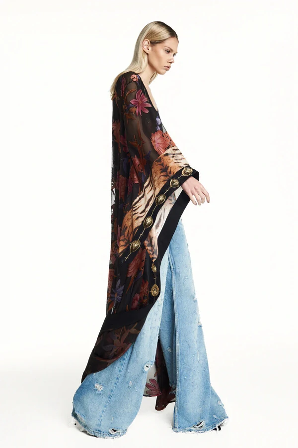 Kimono longo patchwork georgete