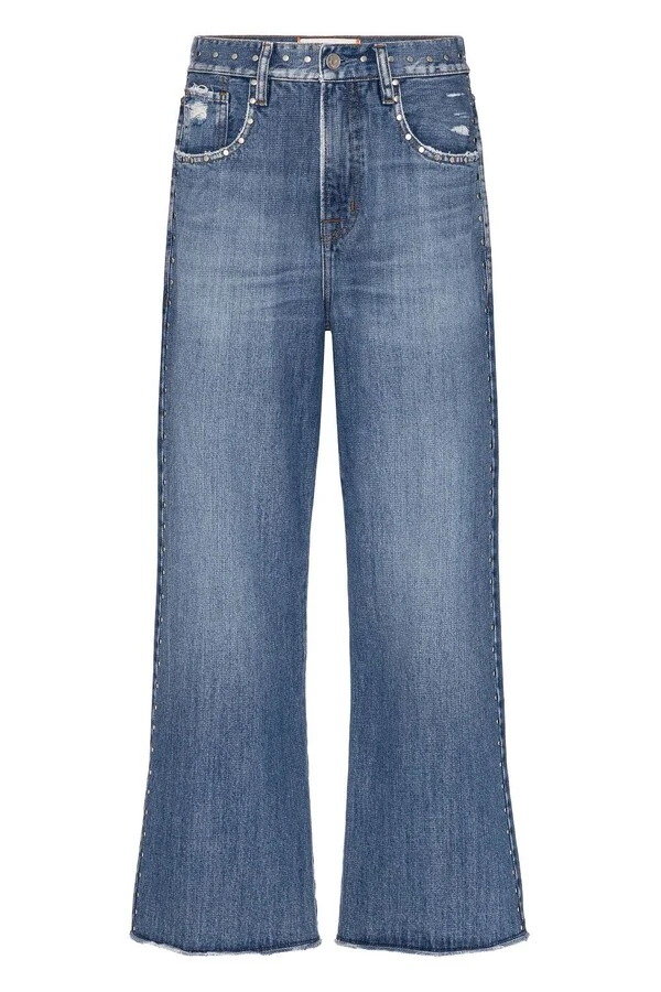 Calça loose cropped tachas